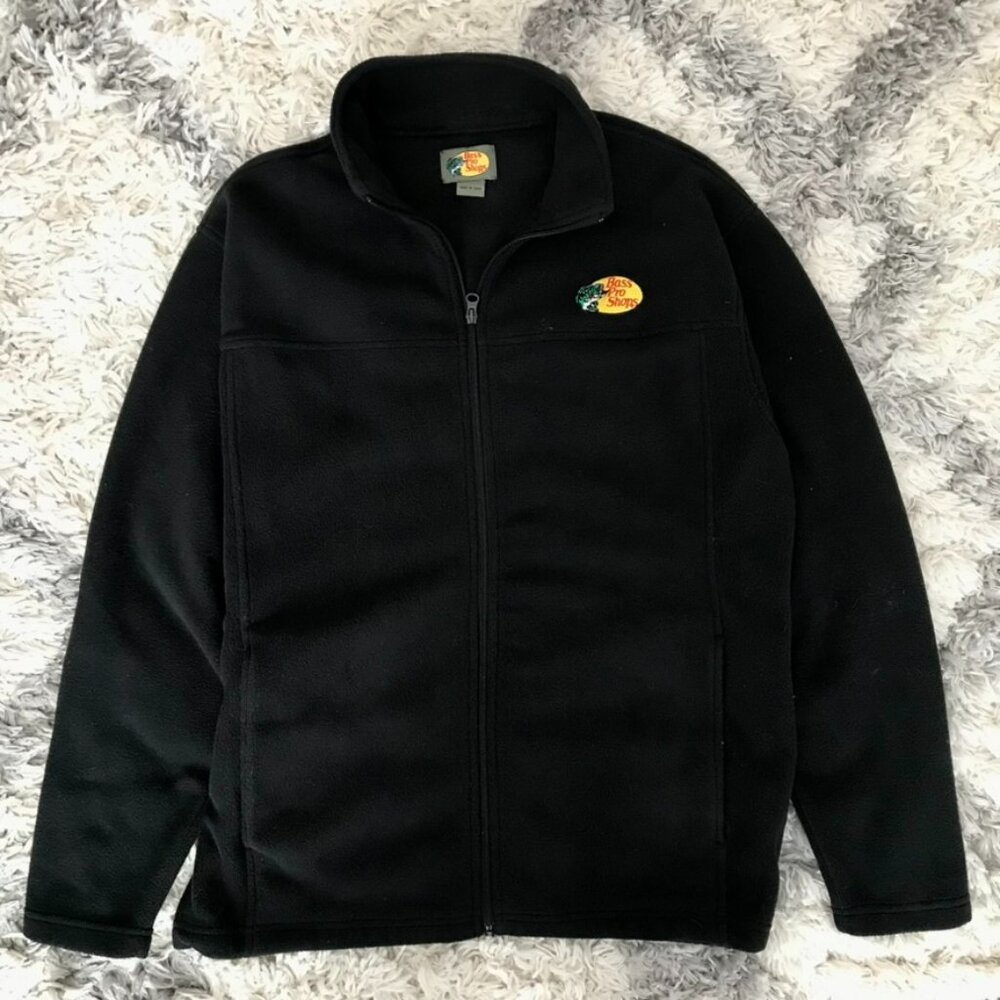 Bass Bro Shops Quarter Zip Men's Sweater Large Black Fleece Camping Hiking